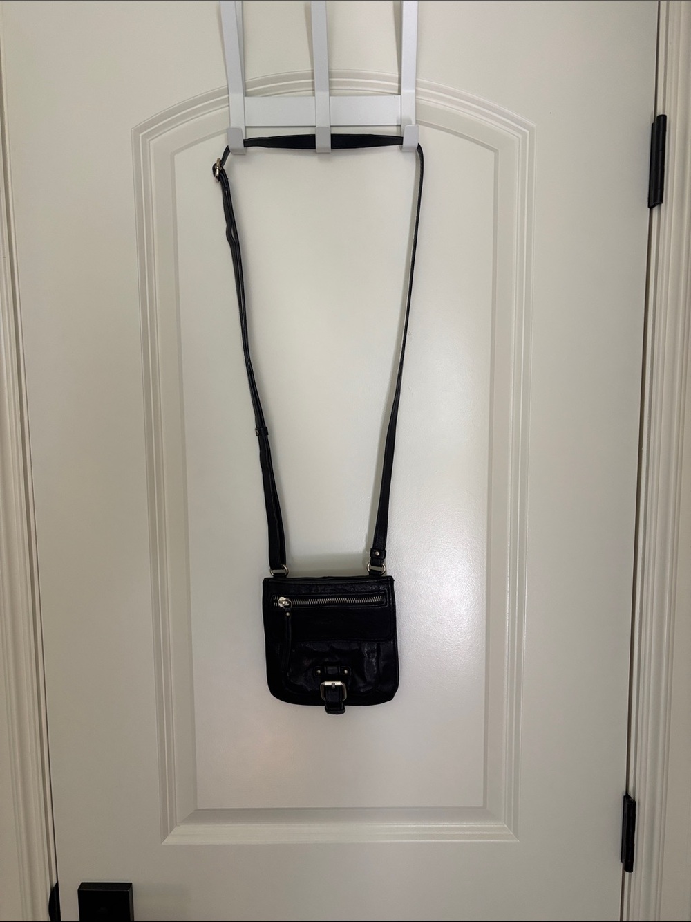 Banana Republic Black Leather Crossbody Bag with Buckle Detail